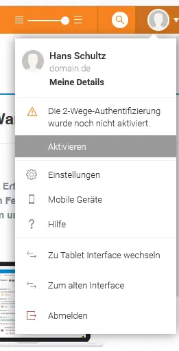 Webmail-Hinweis zur noch nicht aktivierten 2-Faktor-Authentifizierung