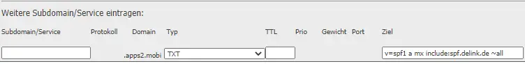 SPF-Record als TXT-Eintrag im Zonefileeditor des Kundenportals