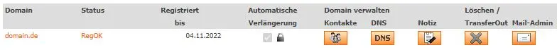 Button „Kontakte“ bei der Domain in der Domainverwaltung des Kundenportals