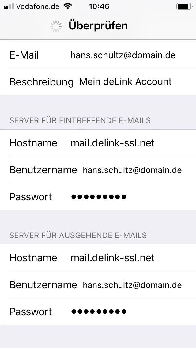 Überprüfung der E-Mail-Einstellungen auf dem iPhone