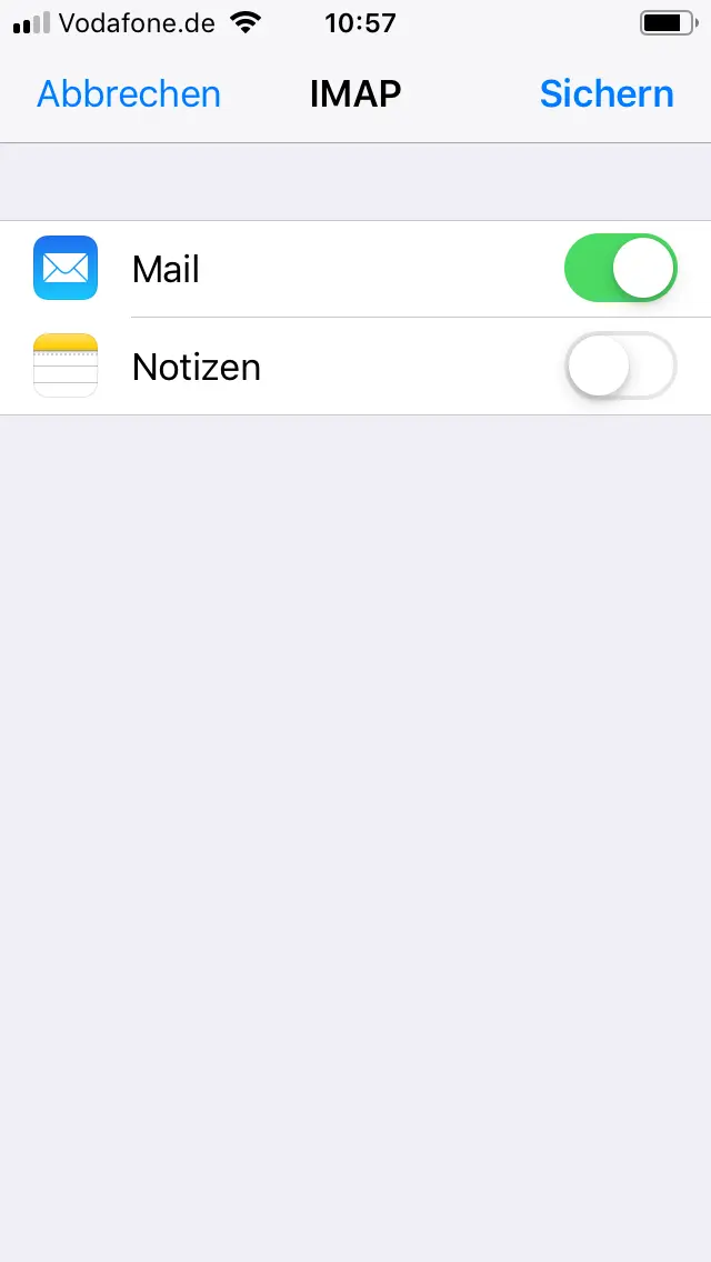 Erfolgreich eingerichtetes E-Mail-Konto auf dem iPhone