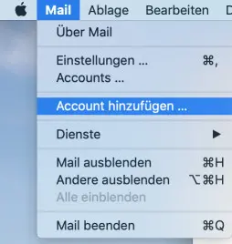 Anbieterauswahl beim Hinzufügen eines Accounts in Mac Mail