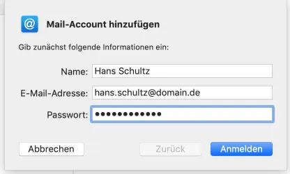 Auswahl „Anderer Mail-Account“ in Mac Mail