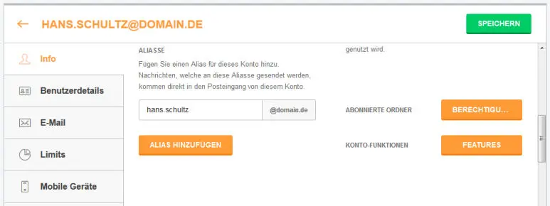Schaltfläche „Alias hinzufügen“ im Benutzerformular