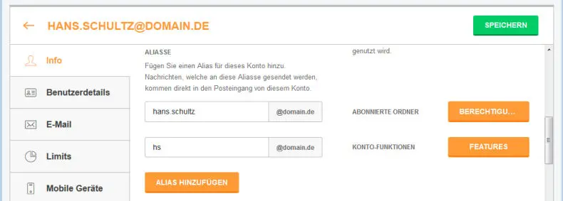 Eingabe des gewünschten Alias in der neuen Zeile