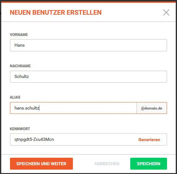 Eingabe der E-Mail-Adresse im Feld ALIAS für den neuen Account