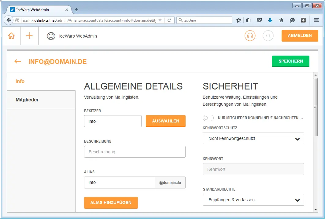 Optionale Einstellungen einer Mailingliste