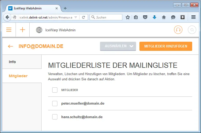 Mailinglisten-Mitglieder nach Hinzufügen der Empfängeradressen