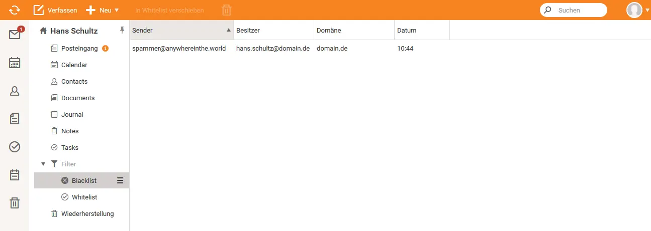 Bearbeiten der Blocklist im Filter-Menü des Webmail