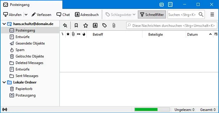 Übersicht mit neu eingerichtetem E-Mail-Konto in Thunderbird