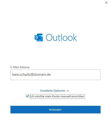 Outlook-Dialog zum Hinzufügen eines neuen Kontos