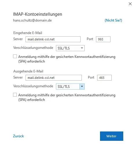 Outlook „Erweitertes Setup“ mit Auswahl zwischen POP und IMAP