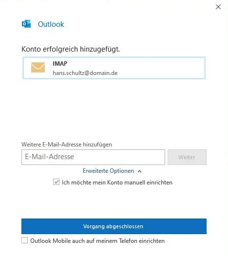 Passworteingabe für das E-Mail-Konto in Outlook