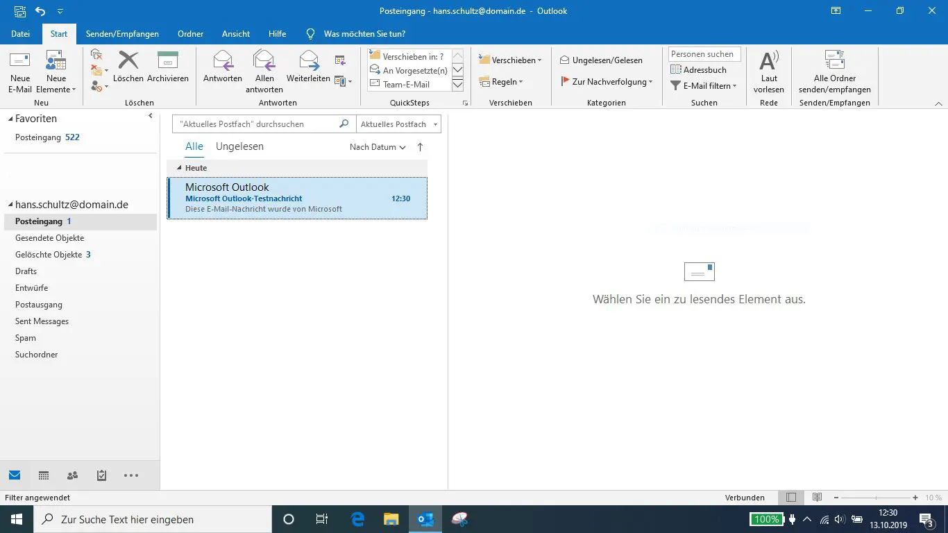 Outlook-Bestätigung „Vorgang abgeschlossen“ nach der Kontoeinrichtung