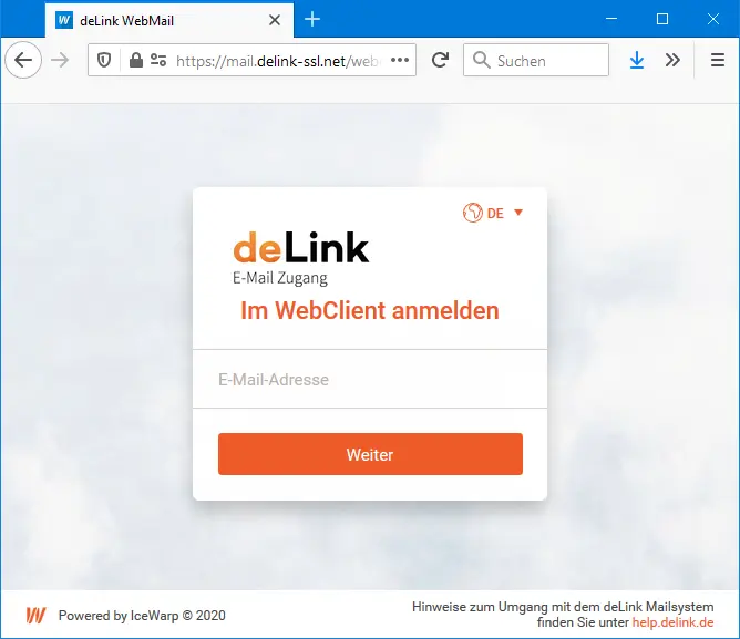 Login-Seite von Webmail unter mail.naymspace-systems.de/webmail