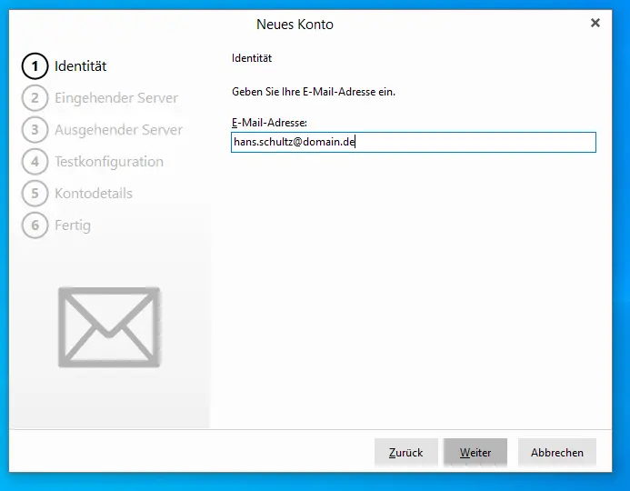 Eingabe der E-Mail-Adresse im eM Client
