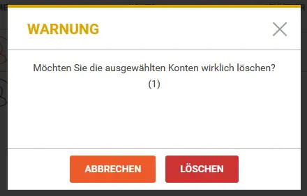 Sicherheitsabfrage vor dem endgültigen Löschen des Accounts