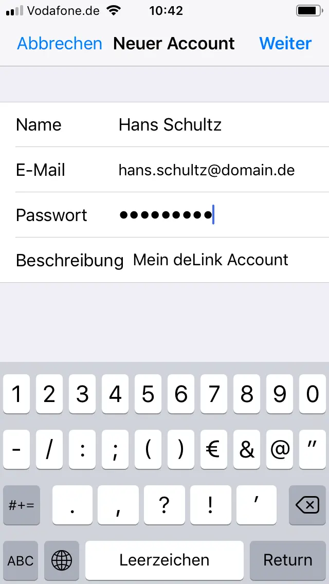 Auswahl des Account-Typs „Andere“ auf dem iPhone